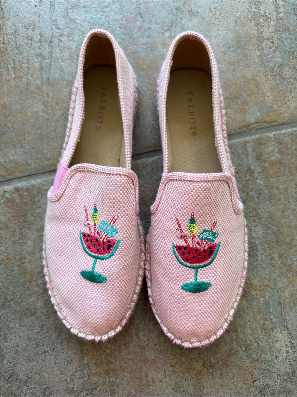 Talbots Izzy Watermelon Cocktail Embroidered Espadrille Flats